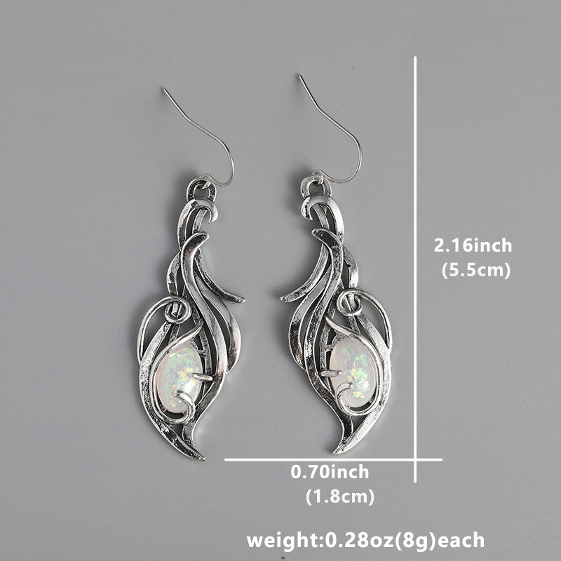 Vintage Opal Dangle Earrings, Bohemian Silver Jewelry