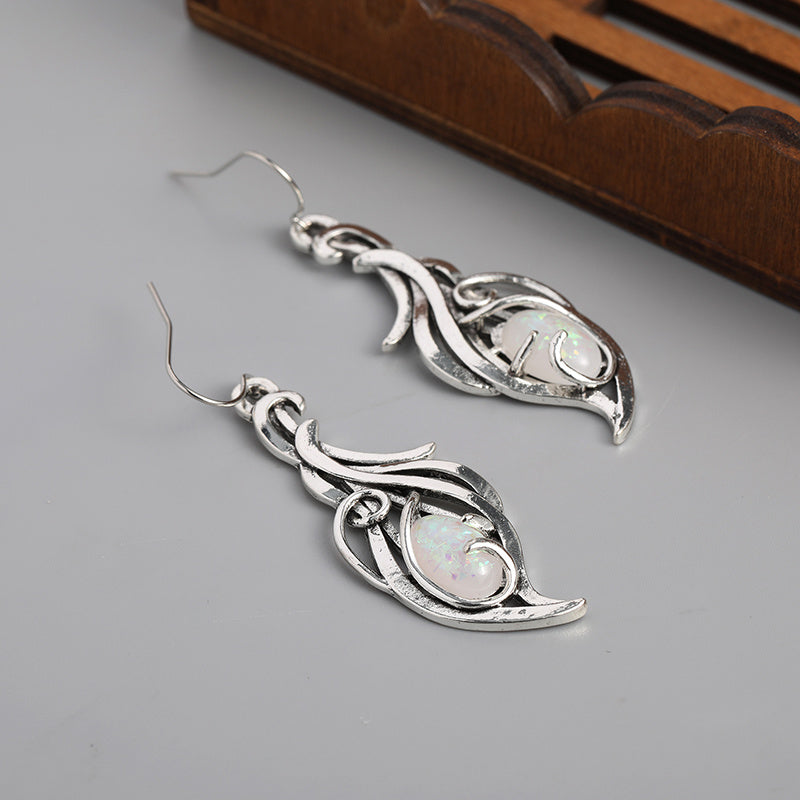 Vintage Opal Dangle Earrings, Bohemian Silver Jewelry