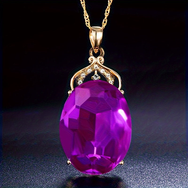 Luxury Amethyst Pendant Necklace, Hollow Crown Design